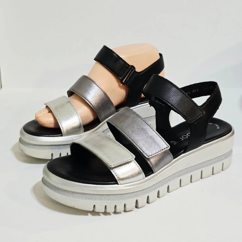 Gabor Platform wedge Sandals 3 Strap 4.5 / 7 Silver Black Metallic 84.620 Comfy